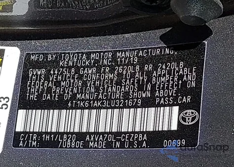 2020 Toyota Camry Xse from USA, damaged, VIN 4T1K61AK3LU321679